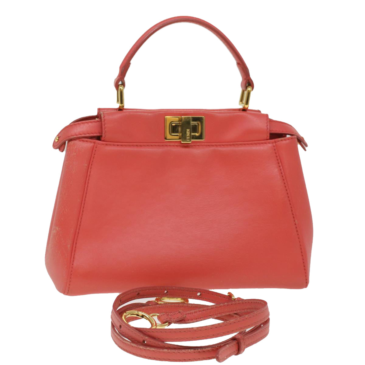 FENDI micro picaboo Hand Bag Leather 2way Orange Auth am3883