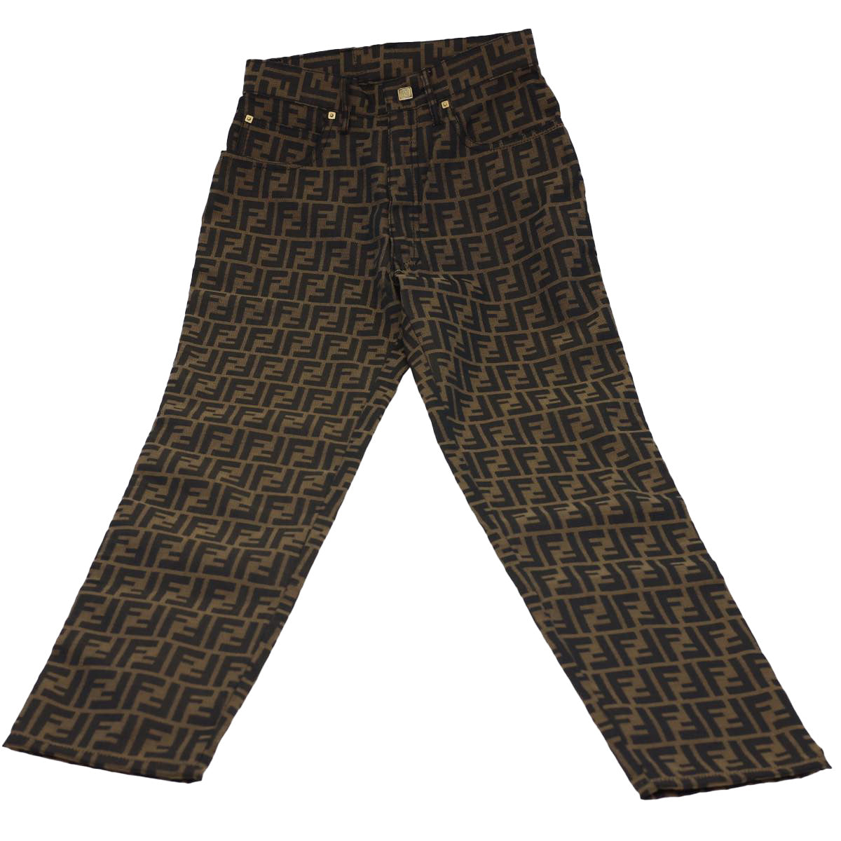 FENDI Zucca Canvas Pants Polyester Cotton XL Brown Black Auth am4242