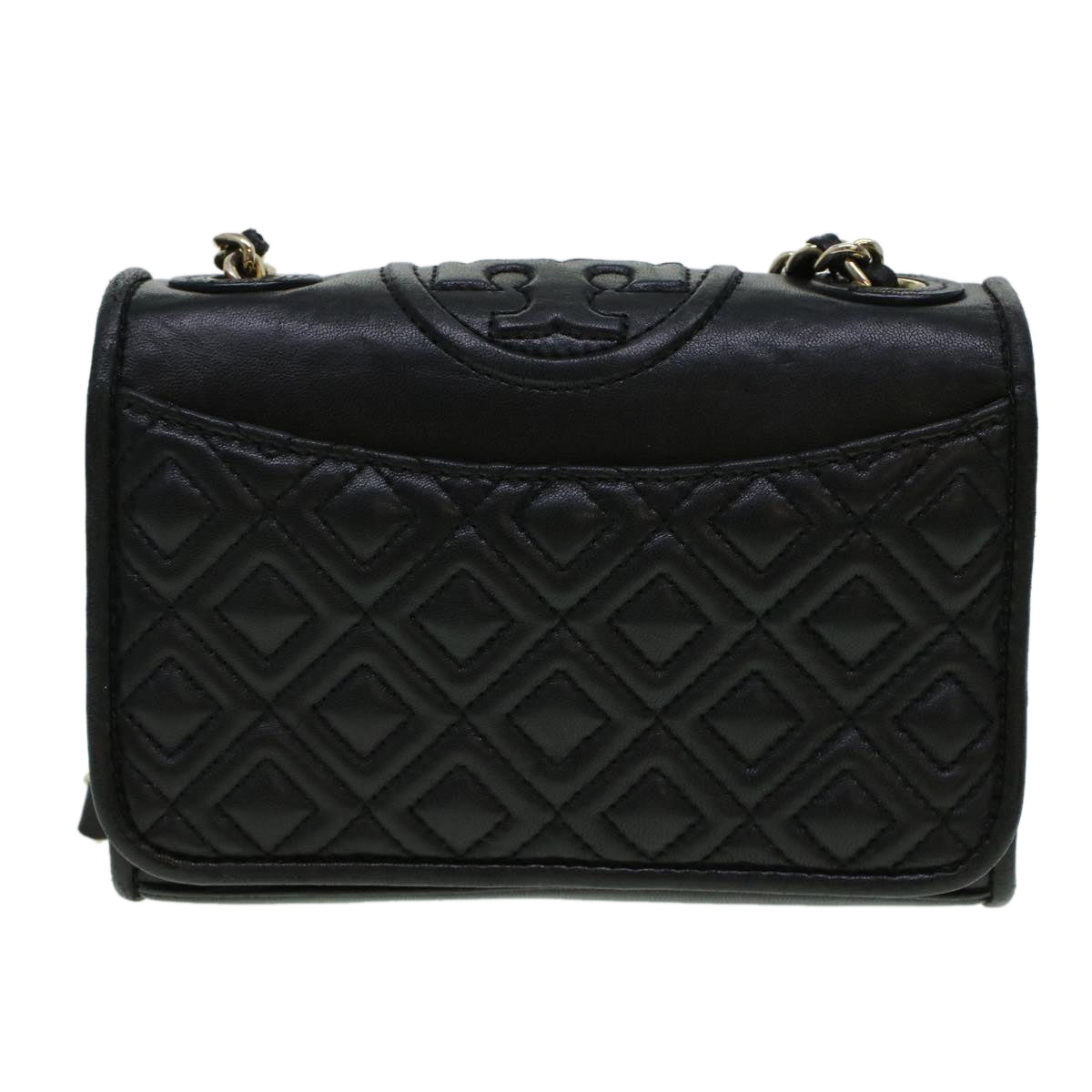 TORY BURCH Chain Shoulder Bag Leather Black Auth am4322