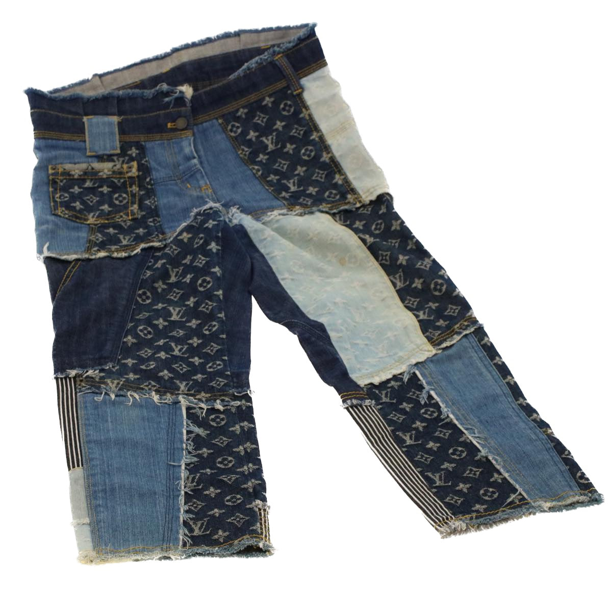 LOUIS VUITTON Monogram Denim Capri Pants 38 Navy LV Auth am4579M