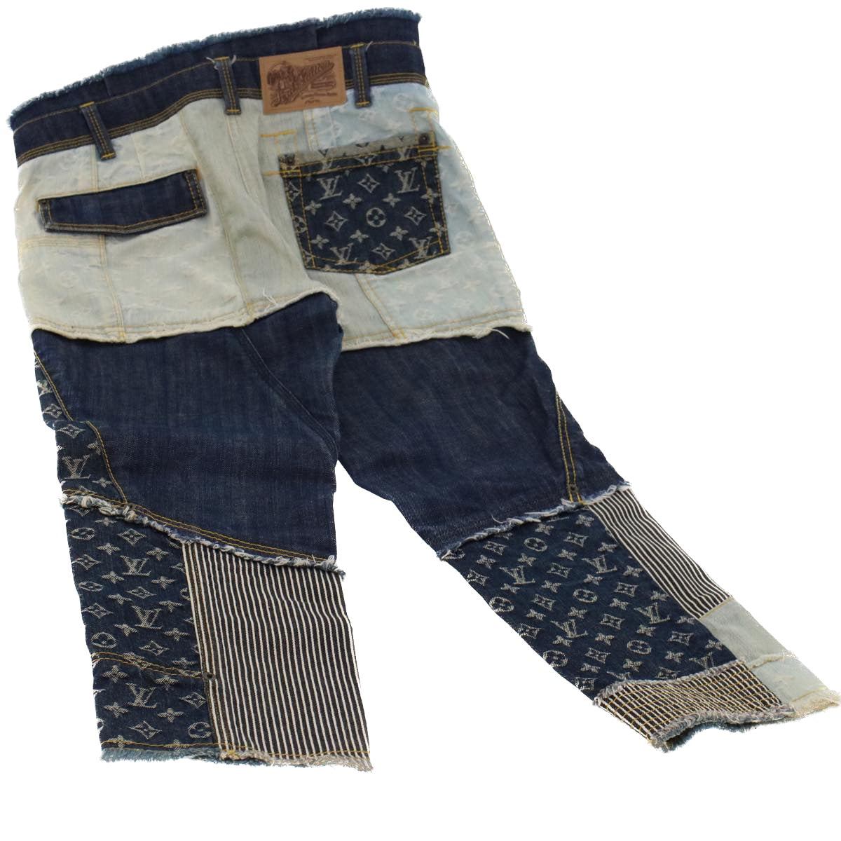 LOUIS VUITTON Monogram Denim Capri Pants 38 Navy LV Auth am4579M