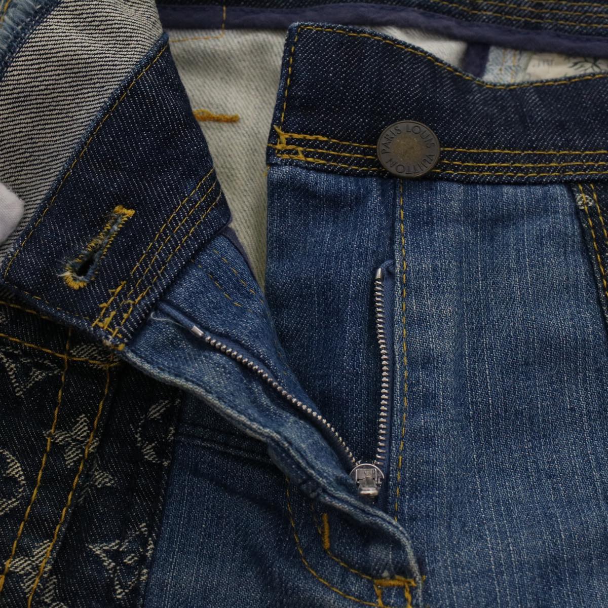 LOUIS VUITTON Monogram Denim Capri Pants 38 Navy LV Auth am4579M