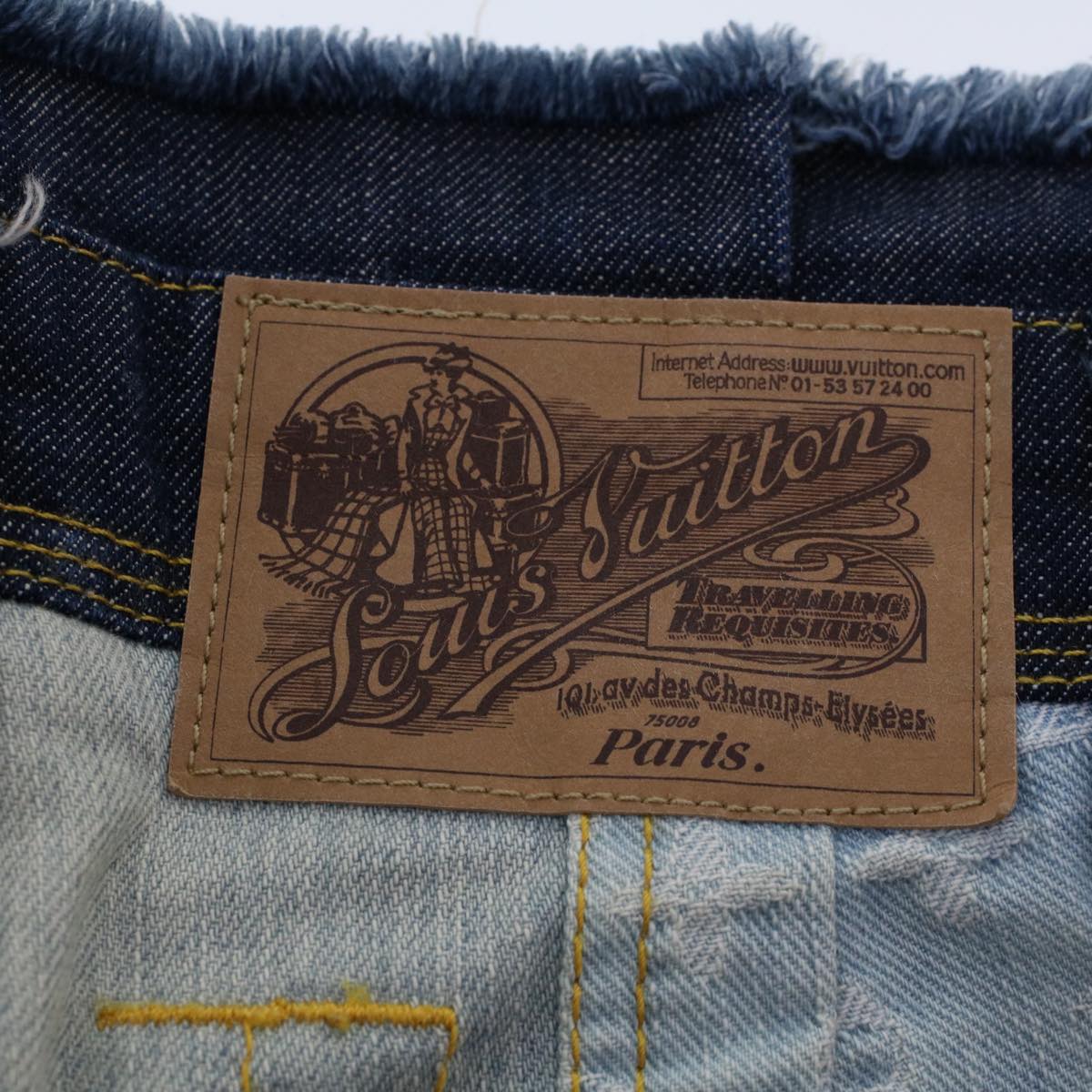 LOUIS VUITTON Monogram Denim Capri Pants 38 Navy LV Auth am4579M