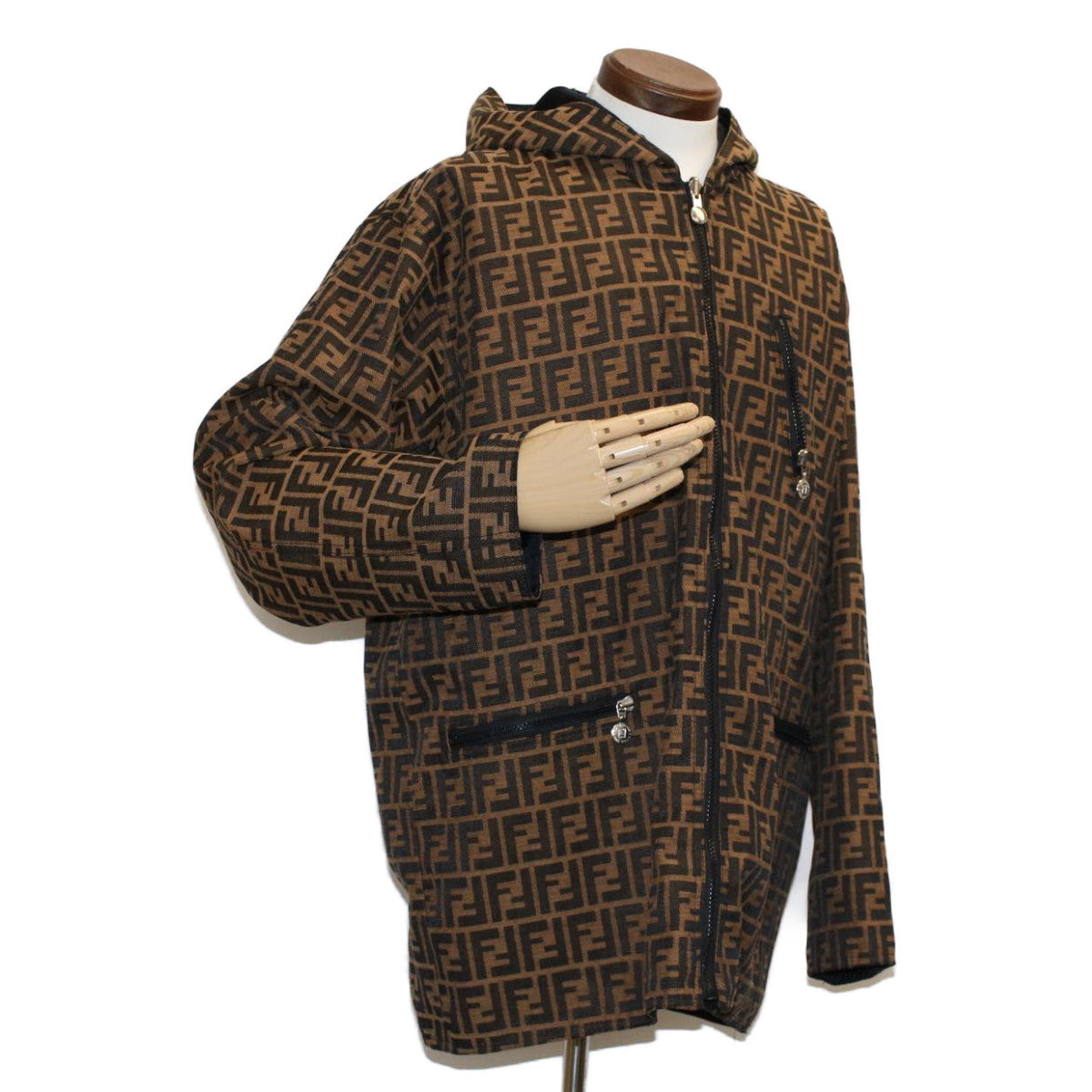 FENDI Zucca Canvas Jacket Black Brown Auth am4620M