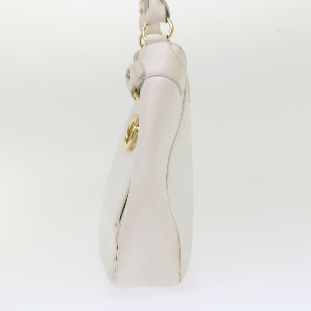 Salvatore Ferragamo Gancini Shoulder Bag Leather White AU-21/4407 Auth am4652