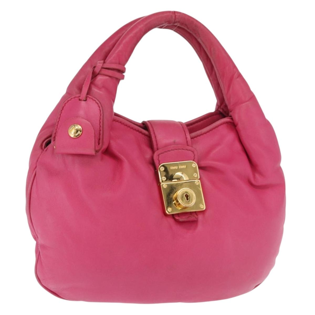 Miu Miu Hand Bag Leather Pink Gold Auth am4820
