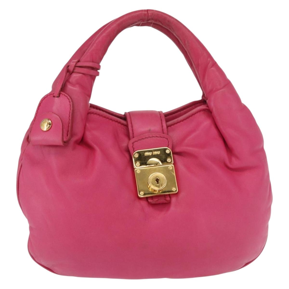 Miu Miu Hand Bag Leather Pink Gold Auth am4820