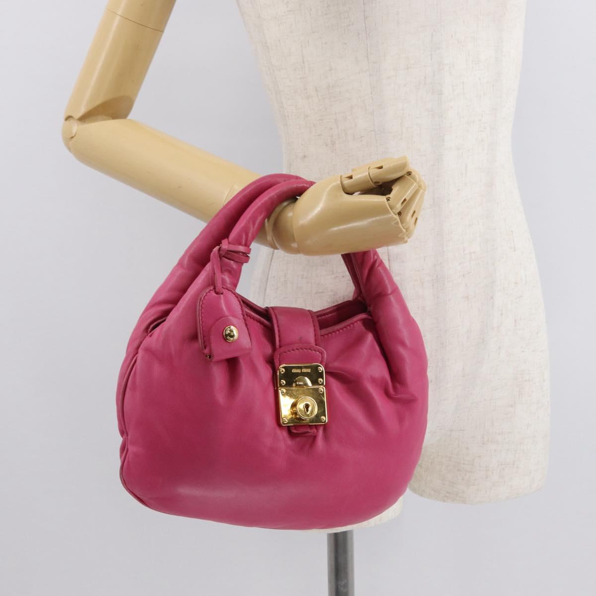 Miu Miu Hand Bag Leather Pink Gold Auth am4820