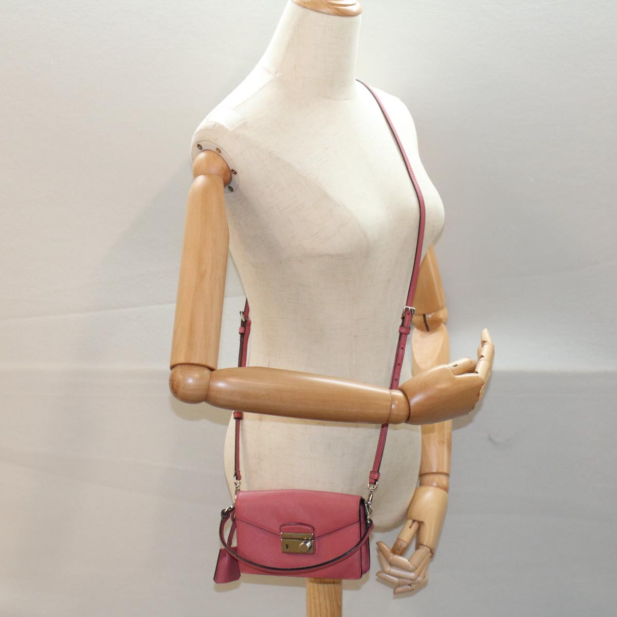 PRADA Mini Hand Bag Safiano leather 2way Pink Auth am4942V