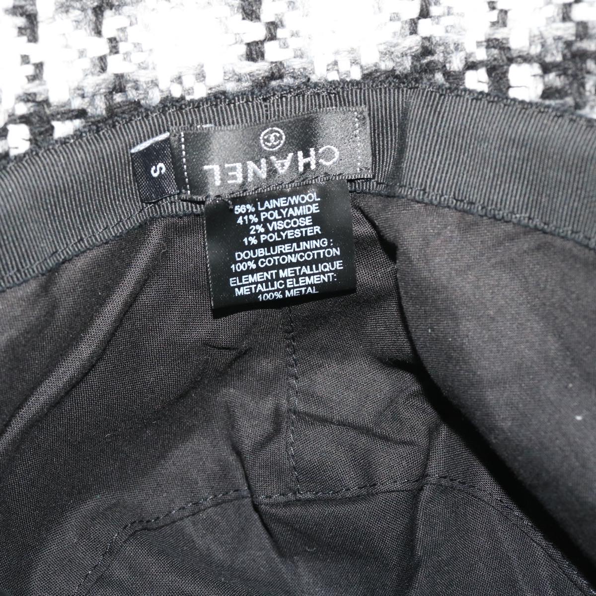 CHANEL COCO Mark Hat Wool S White Black CC Auth am4943