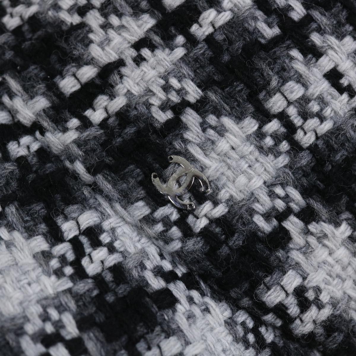 CHANEL COCO Mark Hat Wool S White Black CC Auth am4943