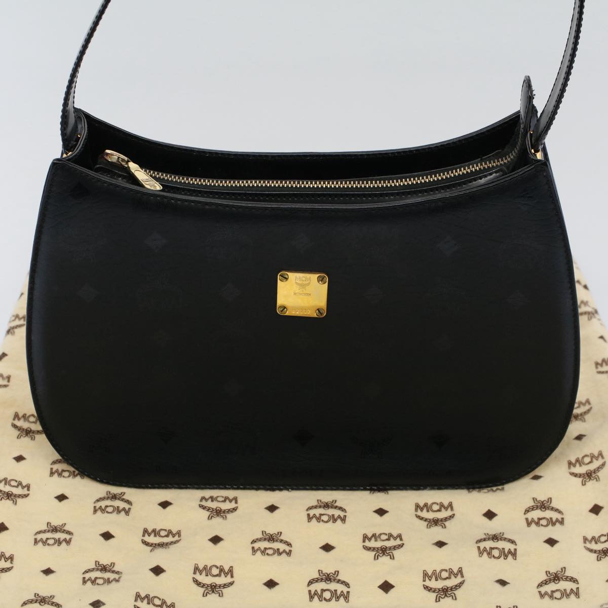 MCM Vicetos Logogram Shoulder Bag PVC Leather Black Auth am5162