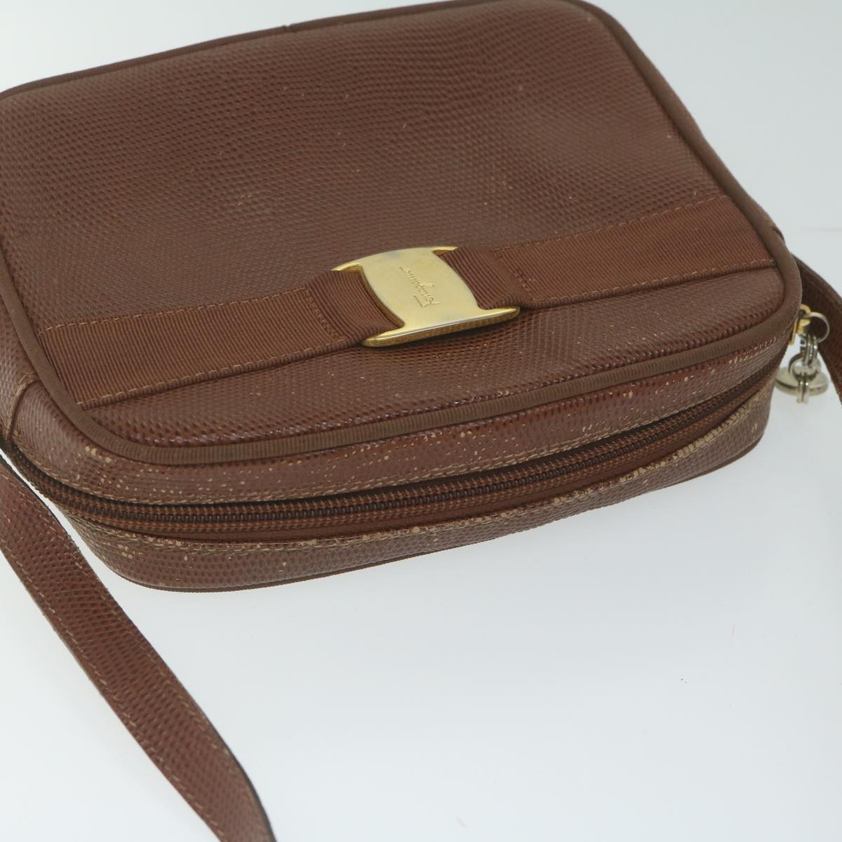 Salvatore Ferragamo Shoulder Bag PVC 2 Set Brown Red Auth am5331