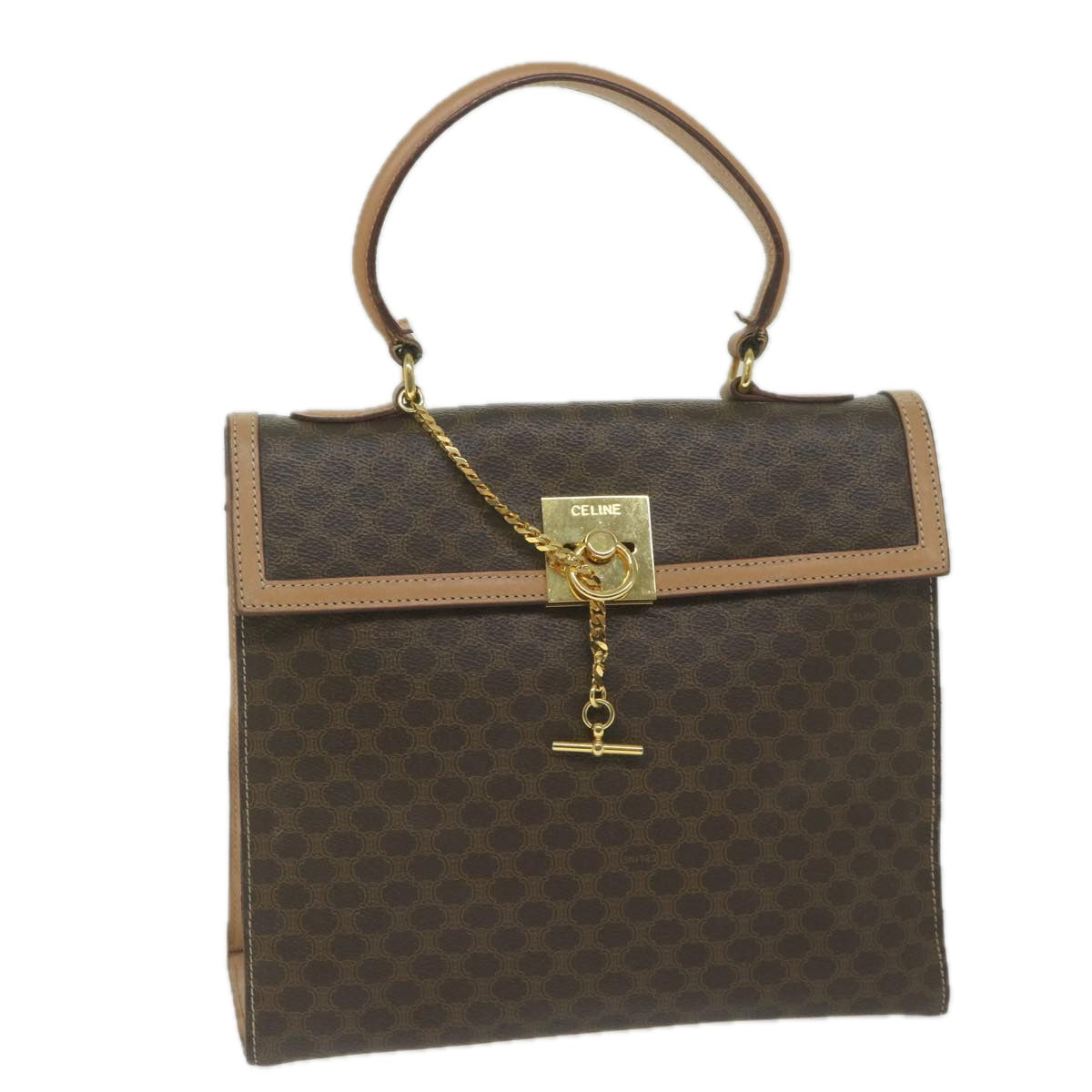 CELINE Macadam Canvas Hand Bag PVC Leather Brown Auth am5411V