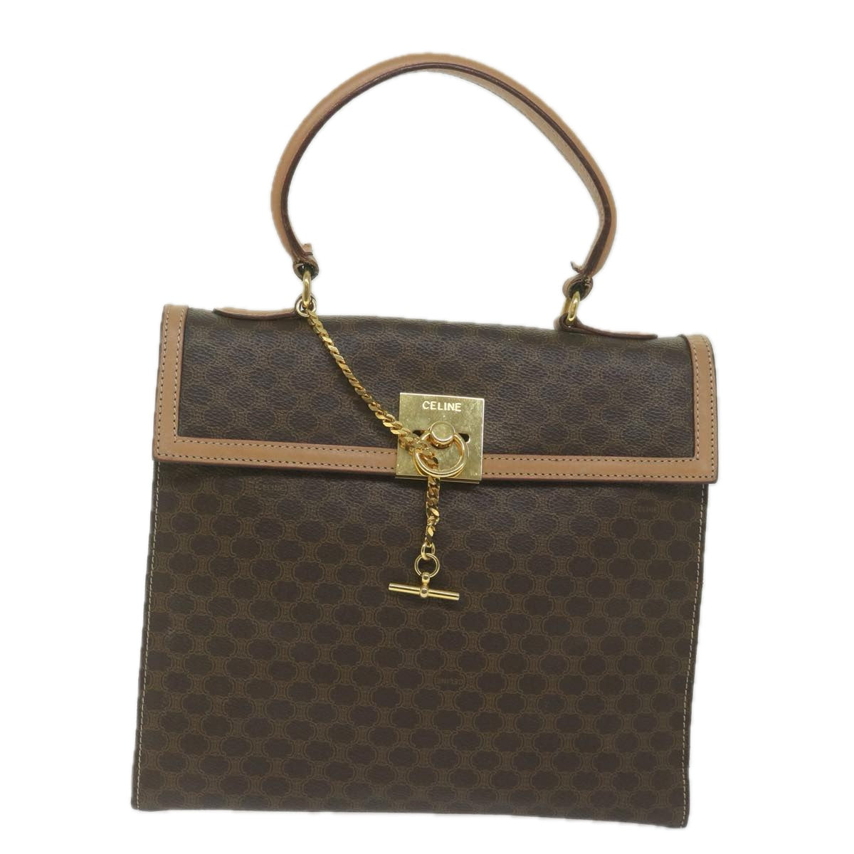 CELINE Macadam Canvas Hand Bag PVC Leather Brown Auth am5411V