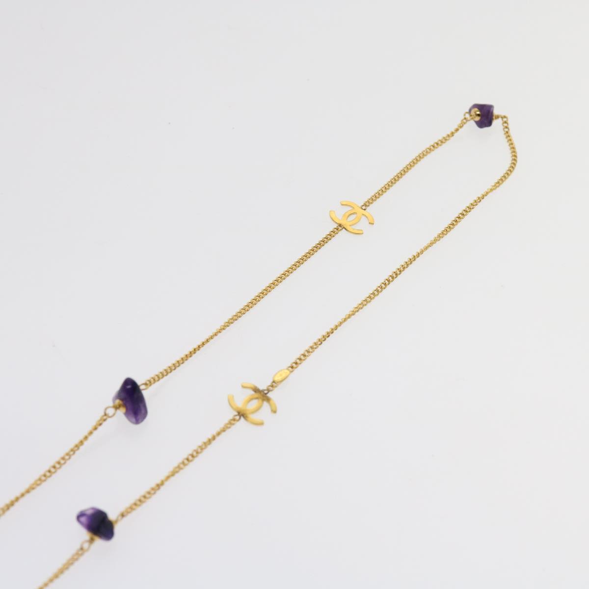 CHANEL COCO Mark Stone Necklace Gold CC Auth am5561V