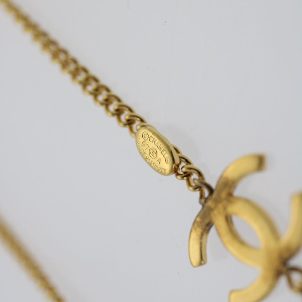 CHANEL COCO Mark Stone Necklace Gold CC Auth am5561V