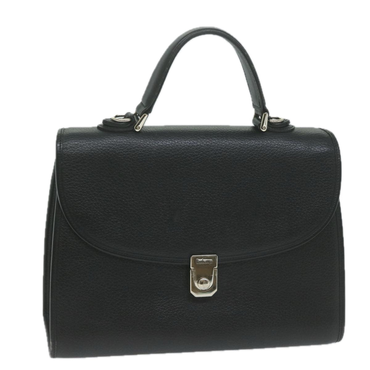 Burberrys Hand Bag Leather Black Auth am5643