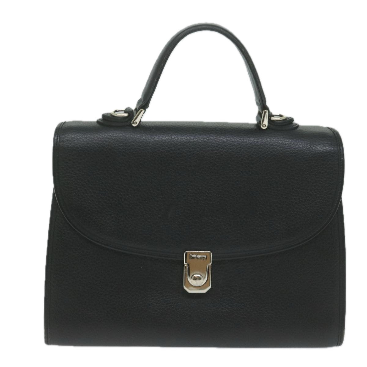 Burberrys Hand Bag Leather Black Auth am5643