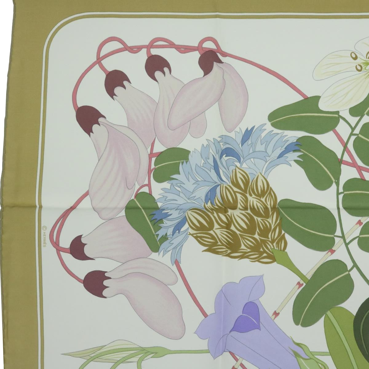 HERMES Carre 90 Flora Graeca Scarf Silk Beige Multicolor Auth am5676