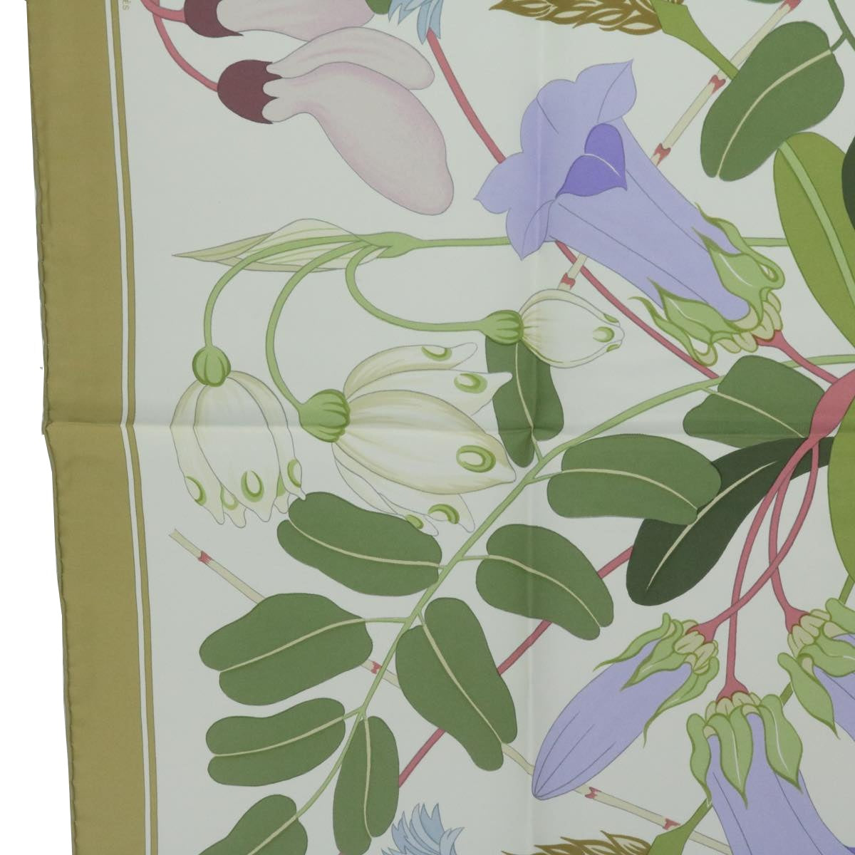 HERMES Carre 90 Flora Graeca Scarf Silk Beige Multicolor Auth am5676