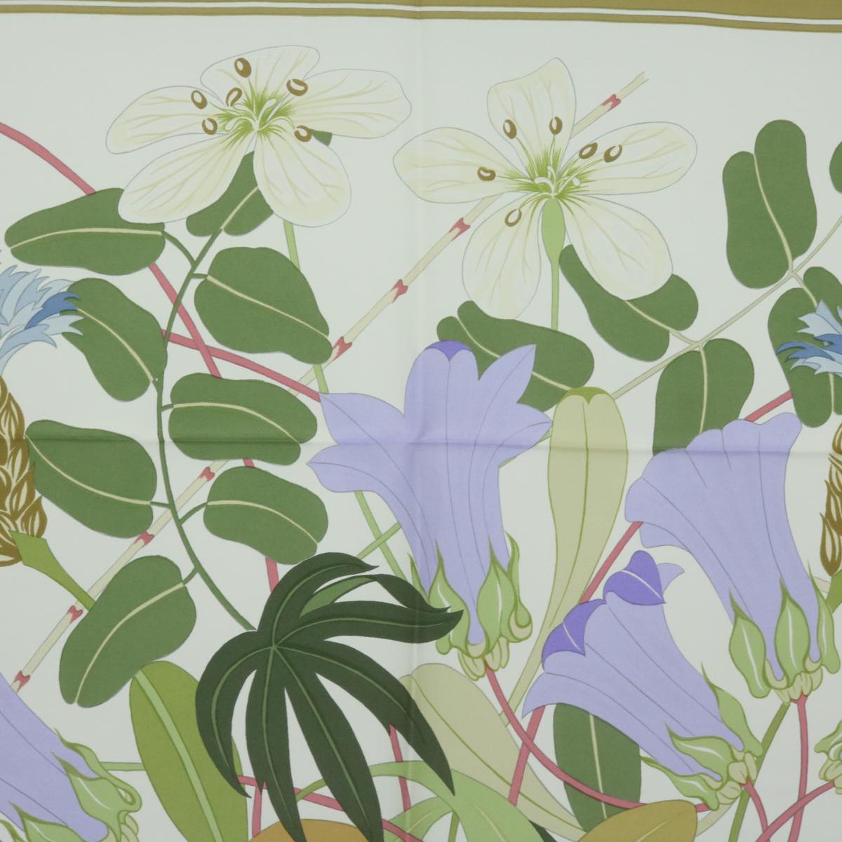 HERMES Carre 90 Flora Graeca Scarf Silk Beige Multicolor Auth am5676