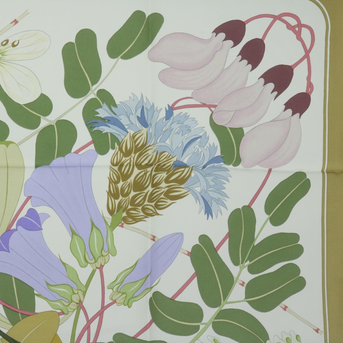 HERMES Carre 90 Flora Graeca Scarf Silk Beige Multicolor Auth am5676