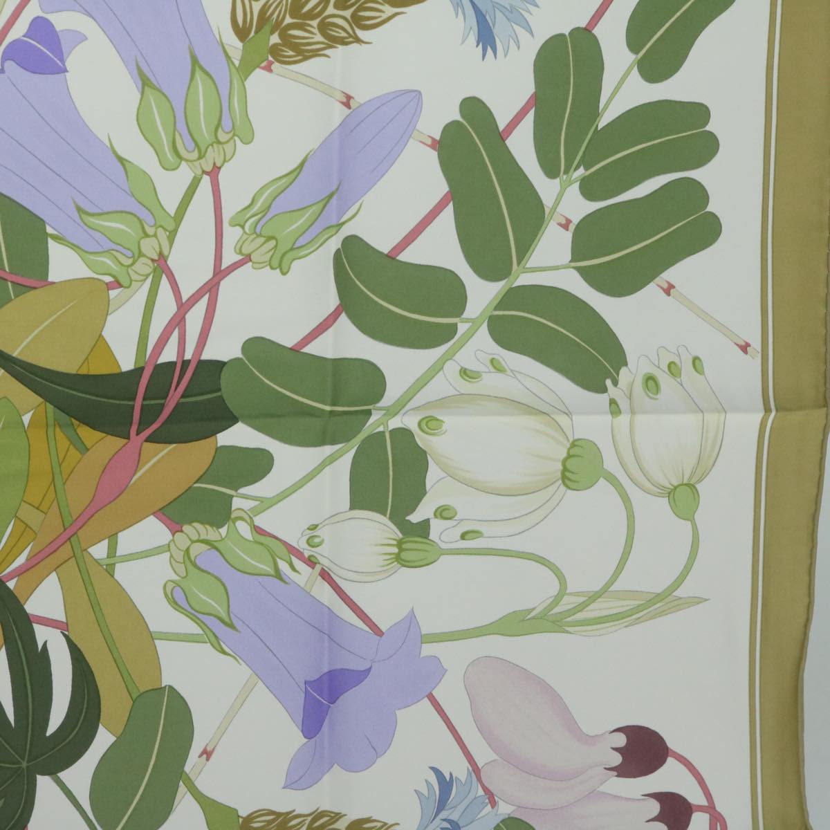 HERMES Carre 90 Flora Graeca Scarf Silk Beige Multicolor Auth am5676