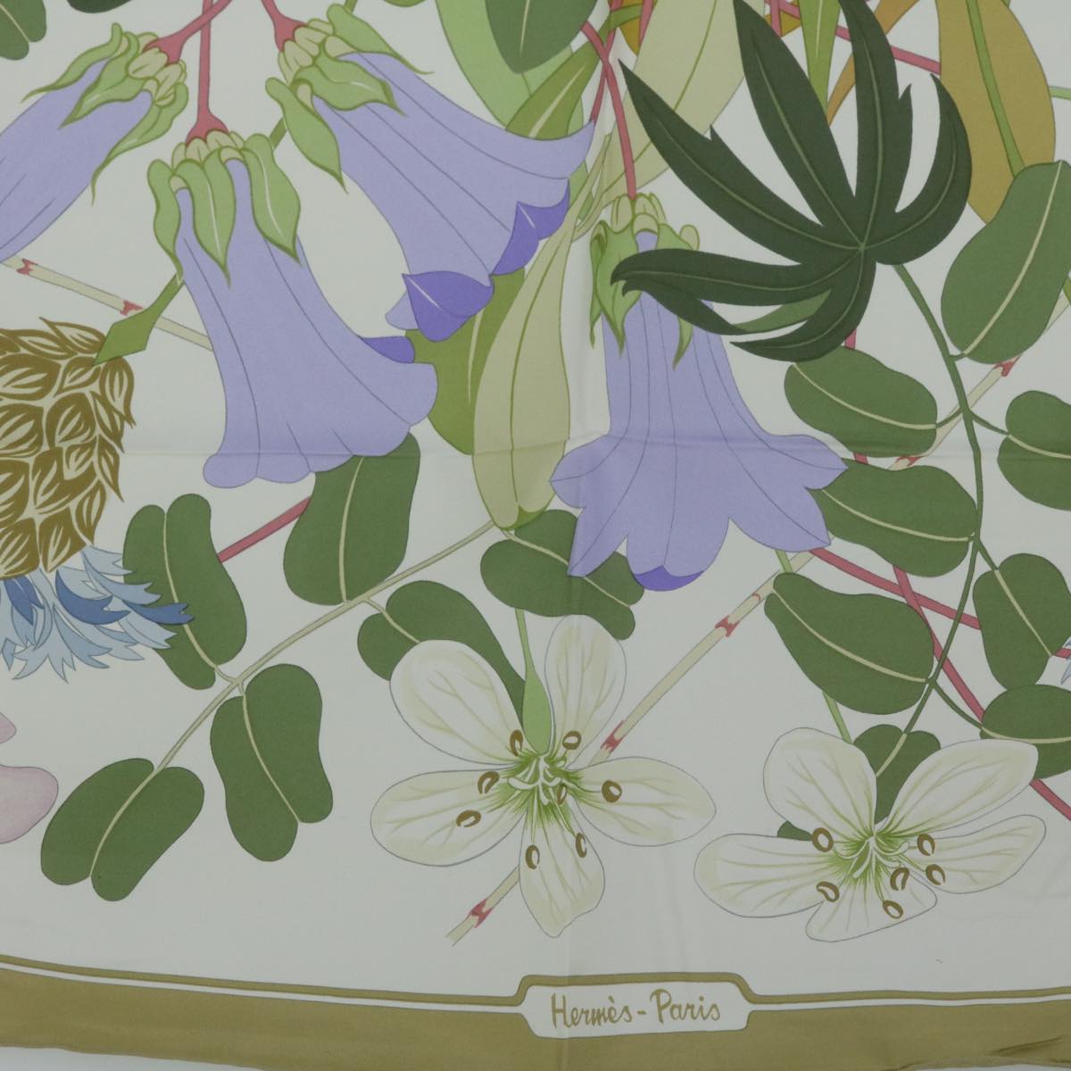 HERMES Carre 90 Flora Graeca Scarf Silk Beige Multicolor Auth am5676