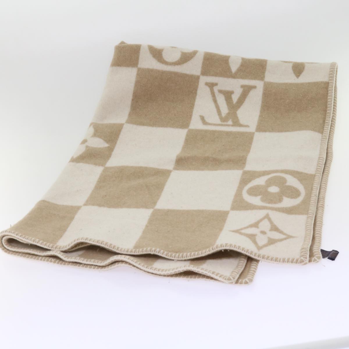LOUIS VUITTON Pred LV Checkmate Blanket Wool Beige M77861 LV Auth am5723