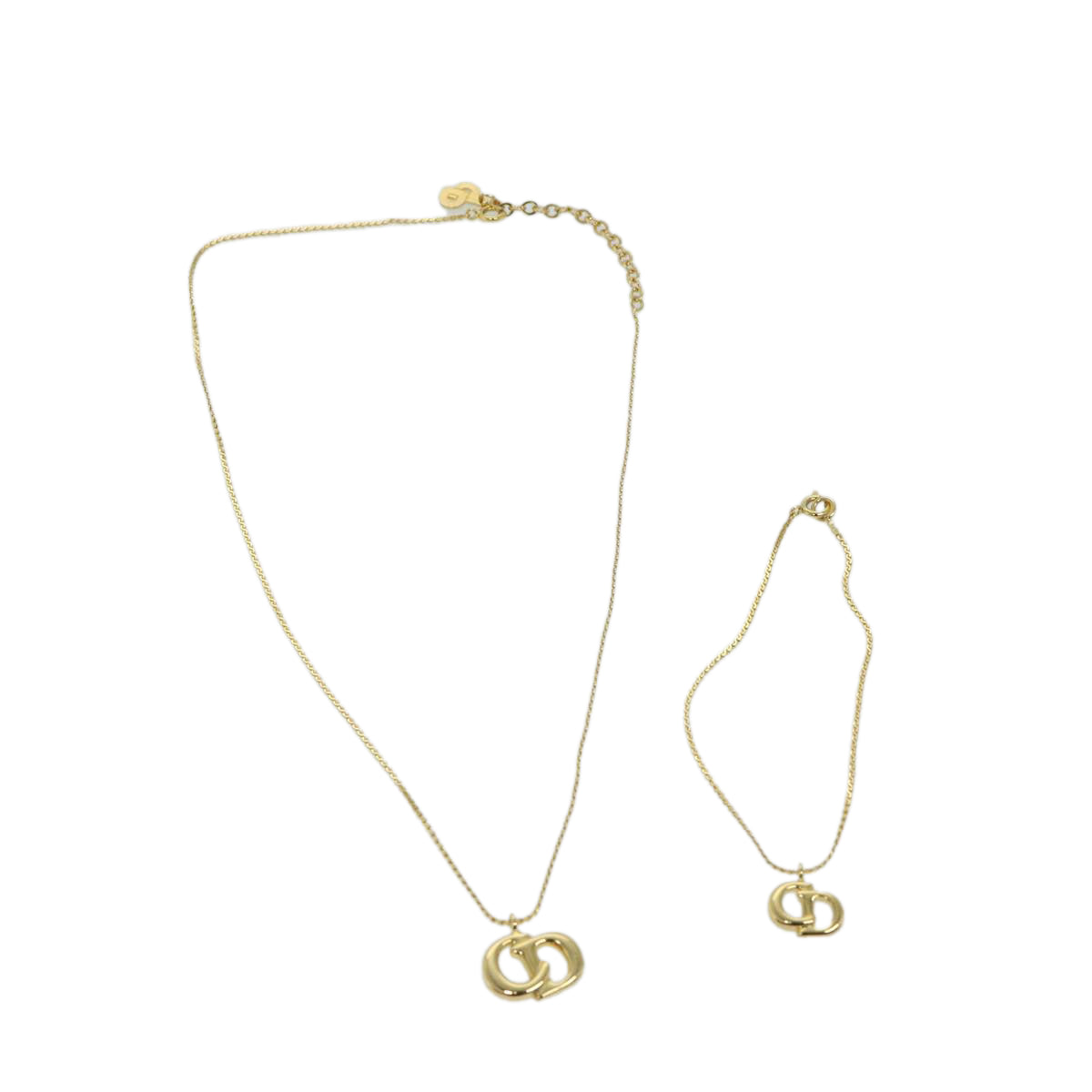 Christian Dior Bracelet Necklace 2 Set Gold Auth am5729