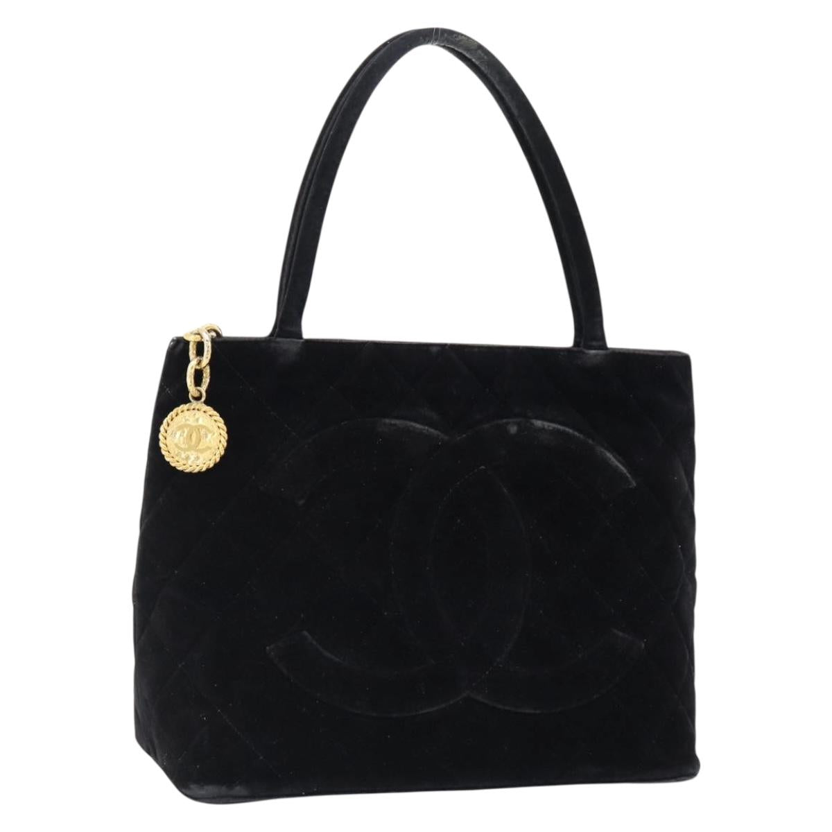 CHANEL Materasse Tote Bag Velor Standard Black CC Auth am5812