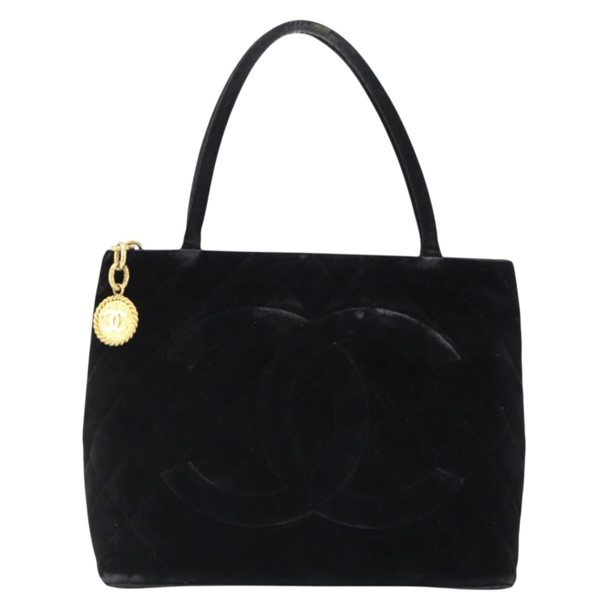 CHANEL Materasse Tote Bag Velor Standard Black CC Auth am5812