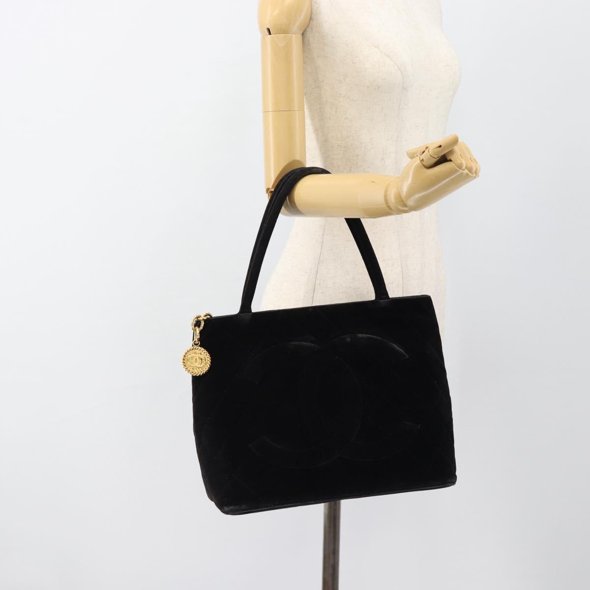 CHANEL Materasse Tote Bag Velor Standard Black CC Auth am5812
