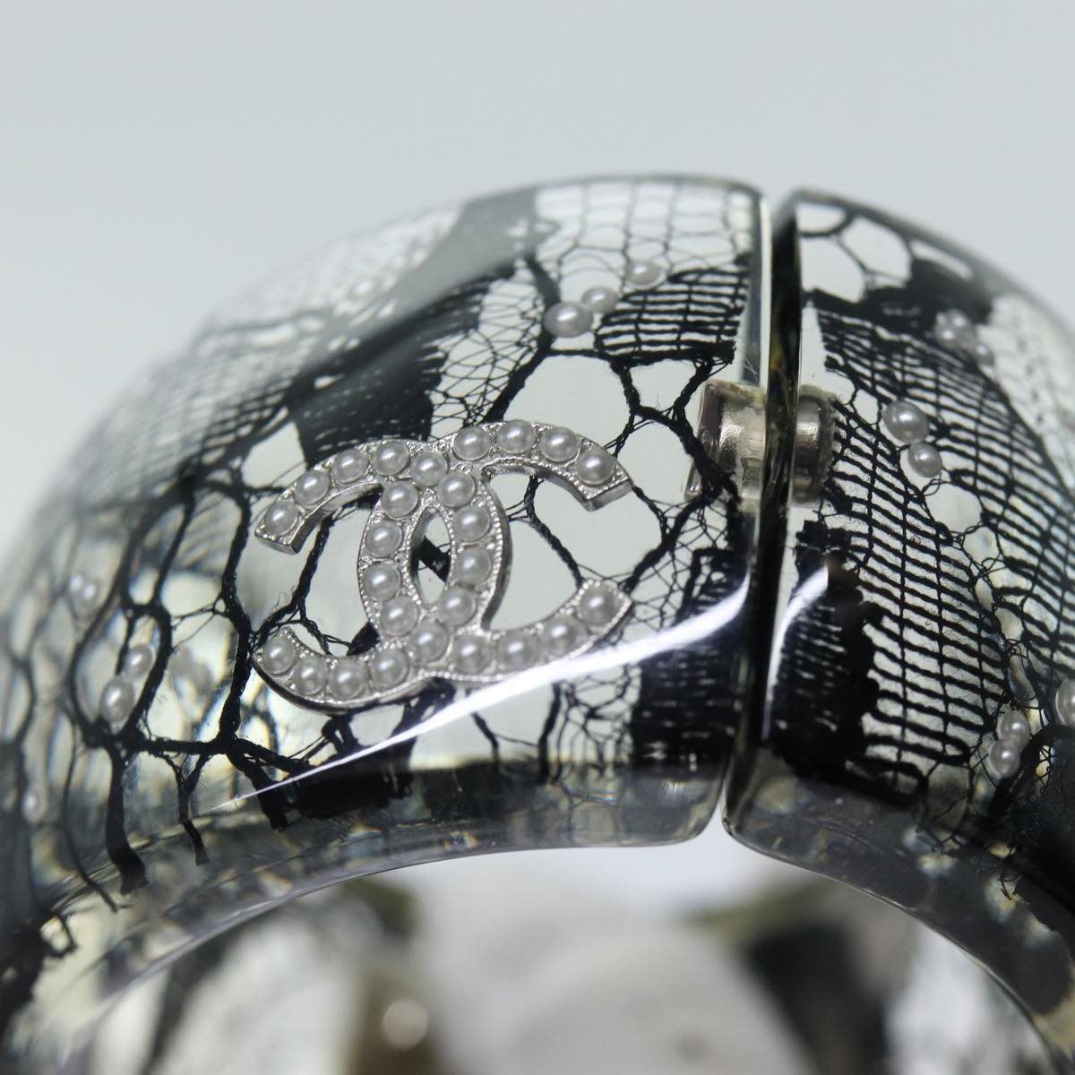 CHANEL COCO Mark Bracelet Black CC Auth am6015