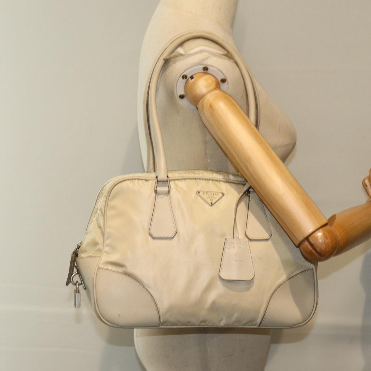 PRADA Shoulder Bag Nylon Beige Auth am6097