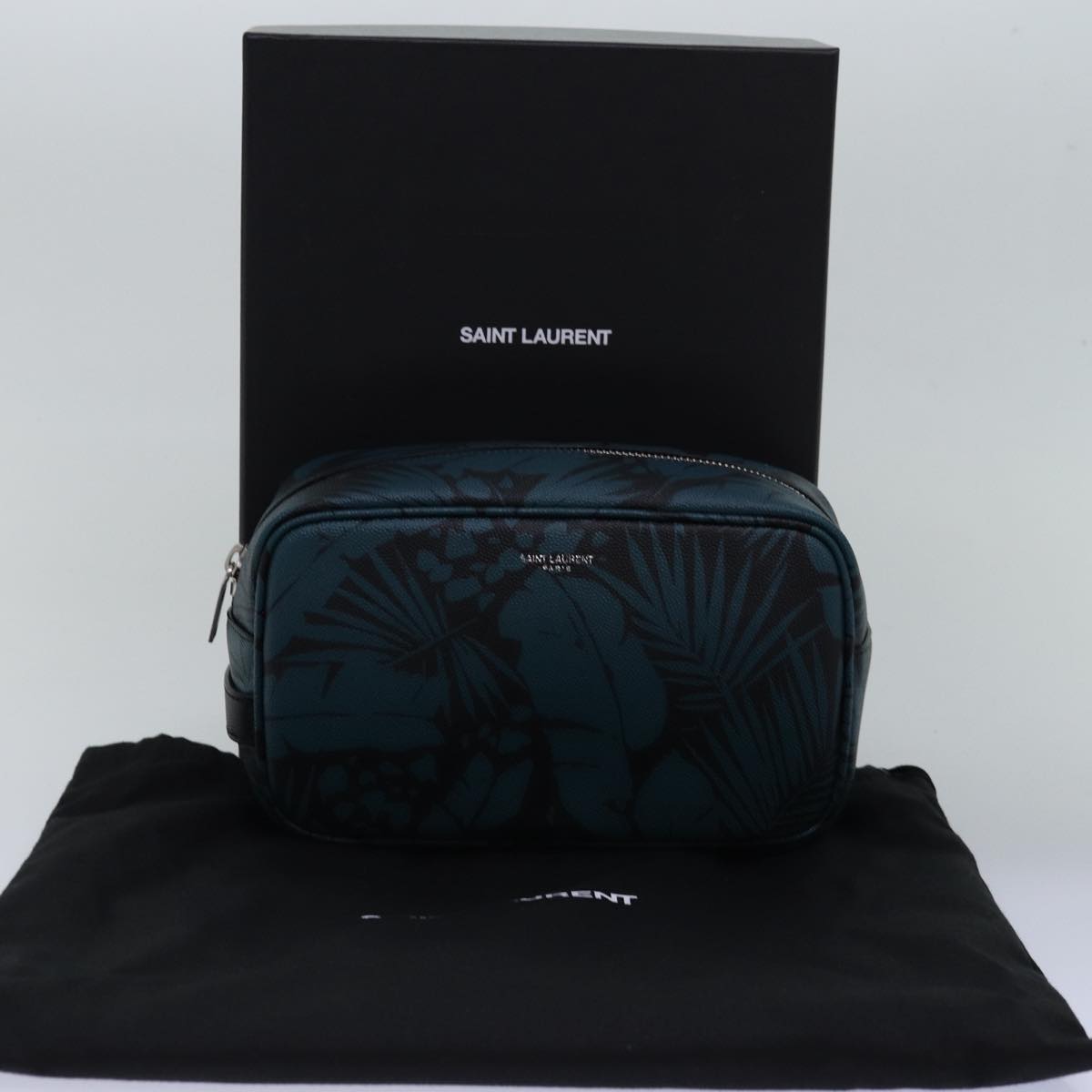 SAINT LAURENT Clutch Bag Leather Blue Auth am6361