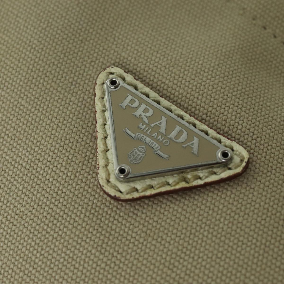 PRADA Tote Bag Canvas Beige Auth am6376