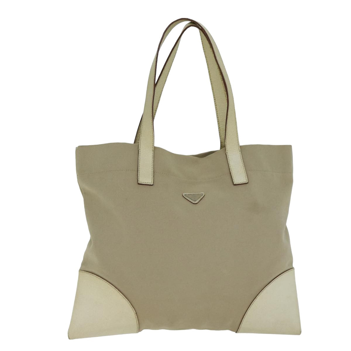 PRADA Tote Bag Canvas Beige Auth am6376