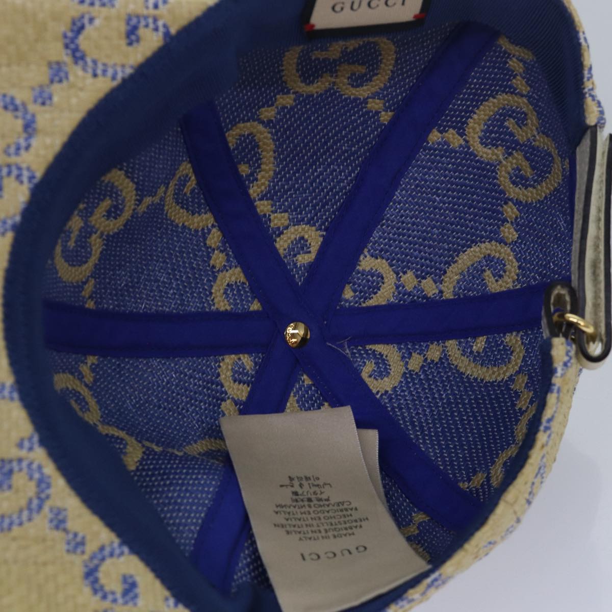 GUCCI Cap GG Canvas Raffia L size Beige 701713 Auth am6474V