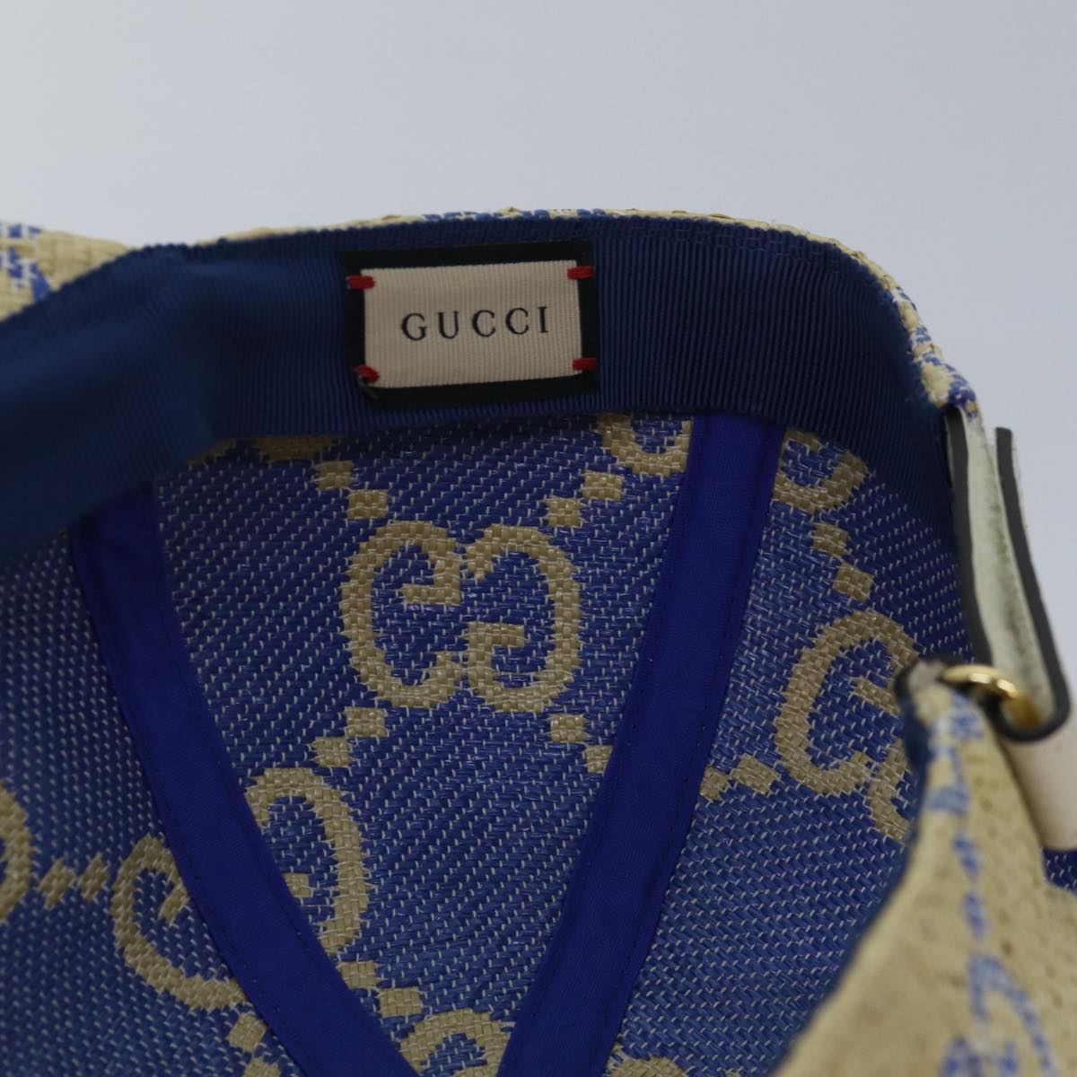 GUCCI Cap GG Canvas Raffia L size Beige 701713 Auth am6474V