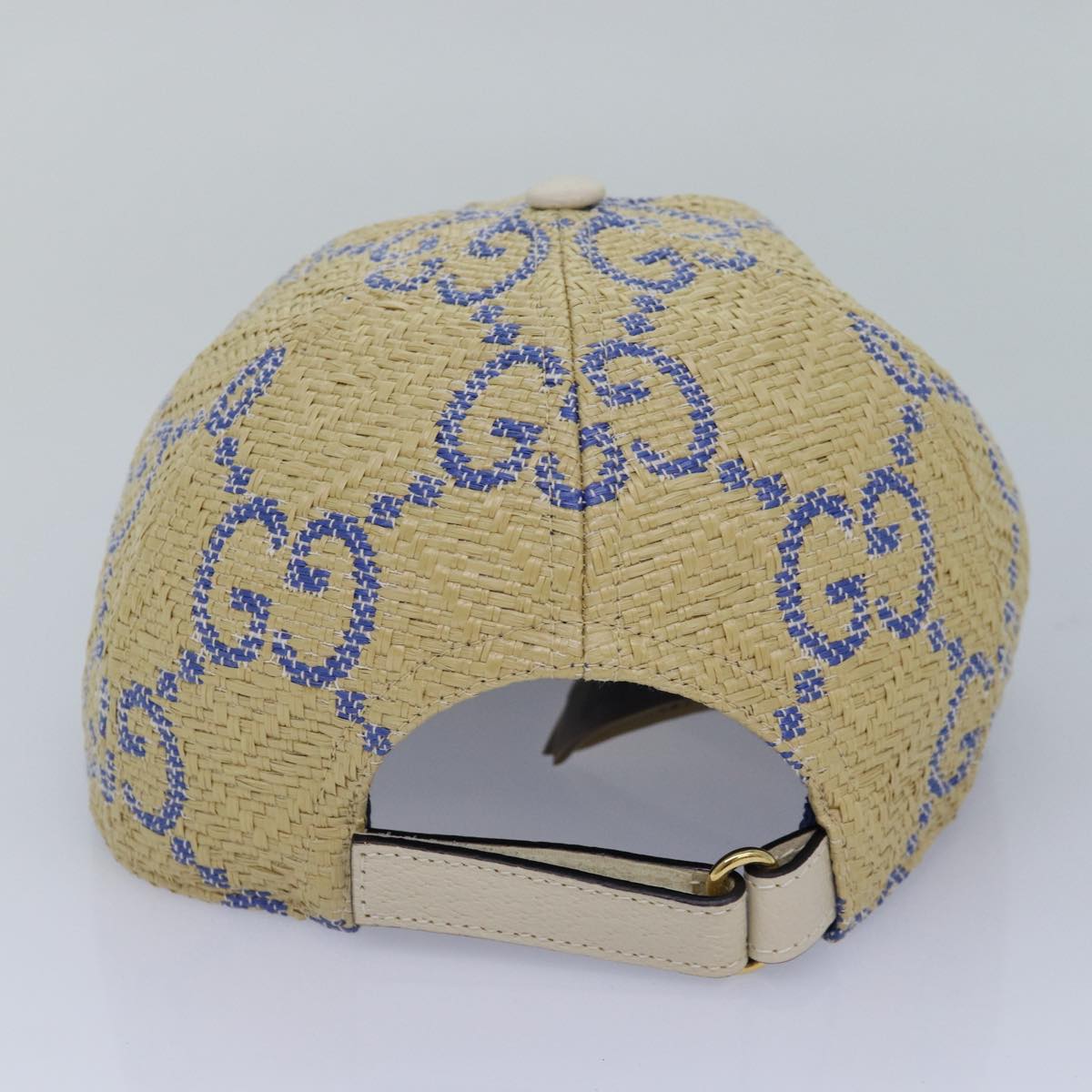 GUCCI Cap GG Canvas Raffia L size Beige 701713 Auth am6474V