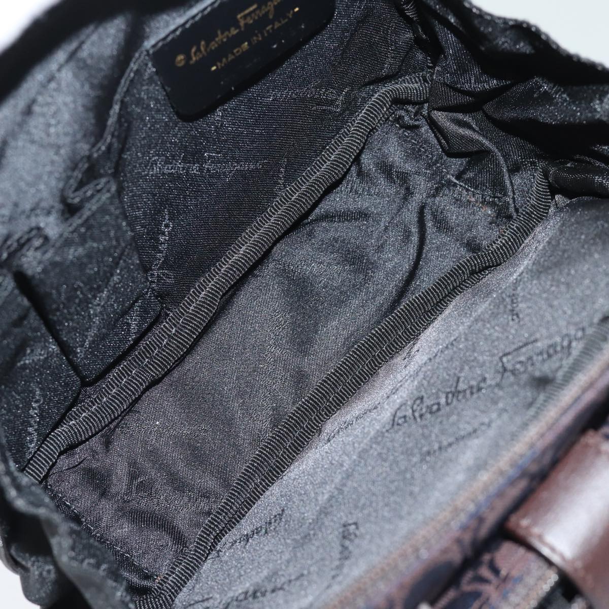 Salvatore Ferragamo Gancini Hand Bag Canvas Navy Auth am6496