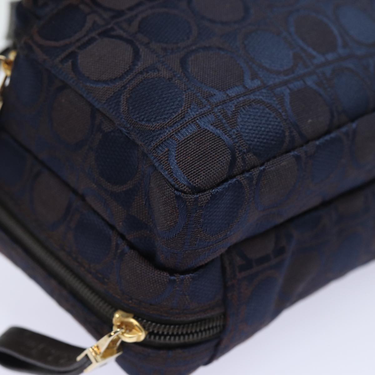 Salvatore Ferragamo Gancini Hand Bag Canvas Navy Auth am6496