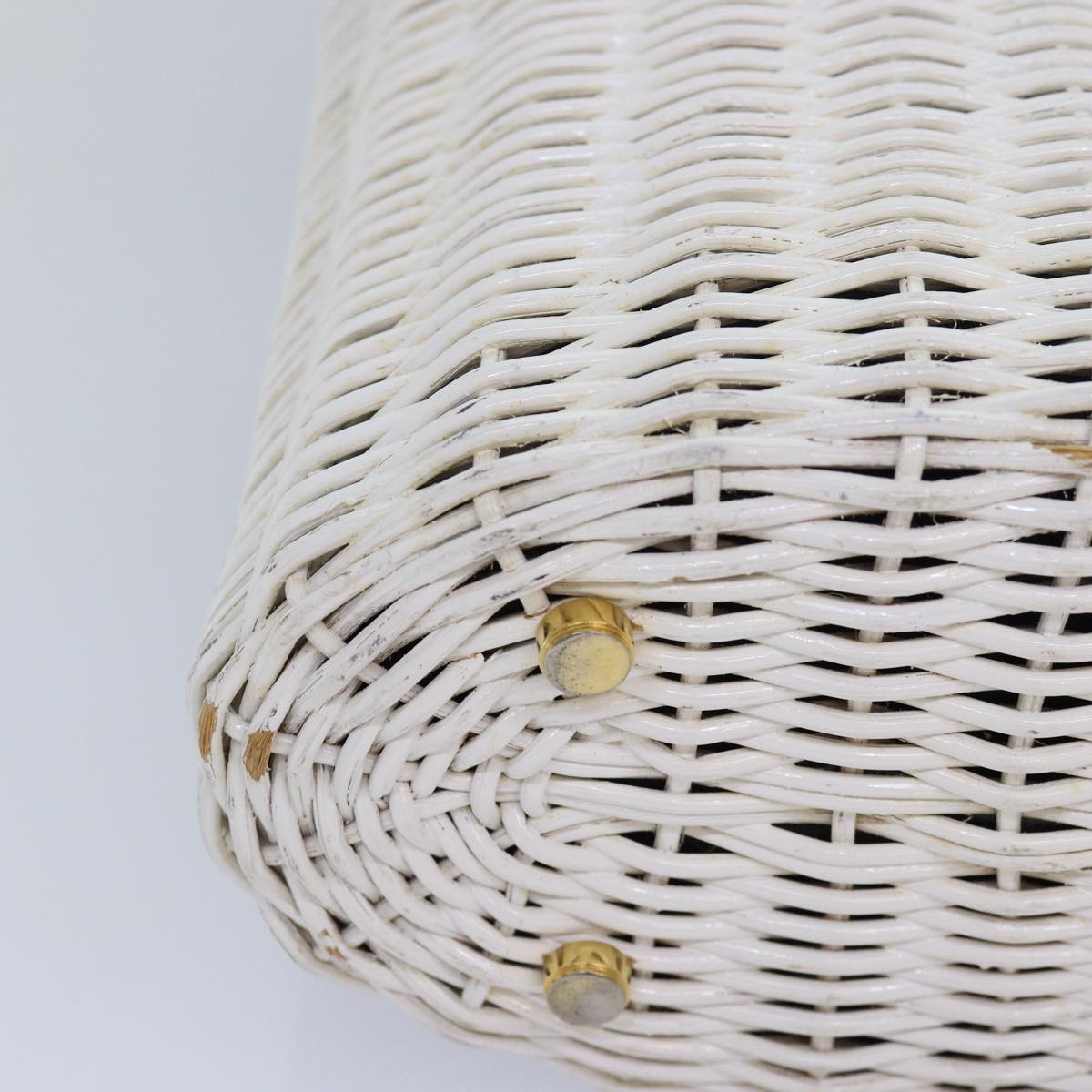 Salvatore Ferragamo Gancini Basket bag Hand Bag Straw White Auth am6527