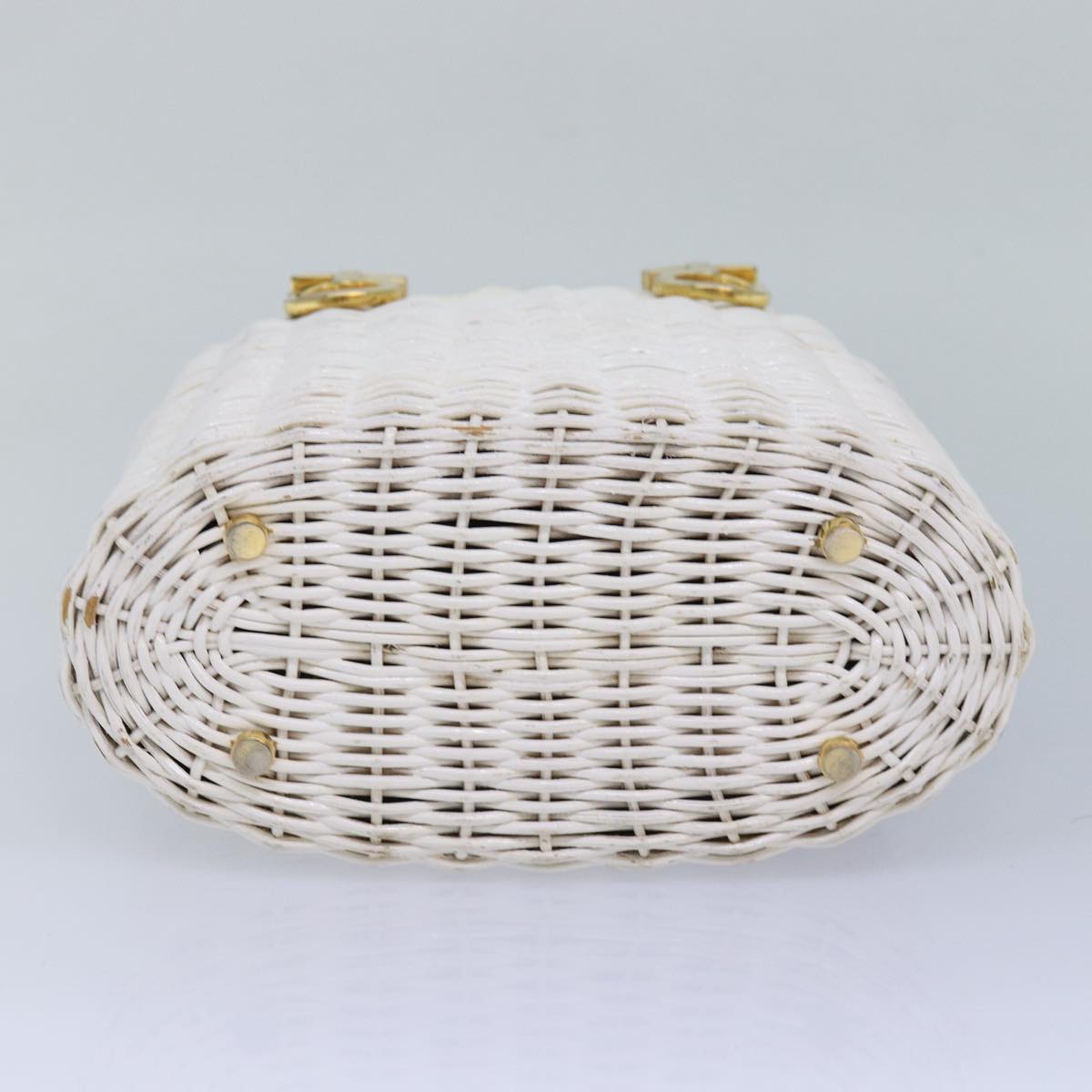 Salvatore Ferragamo Gancini Basket bag Hand Bag Straw White Auth am6527