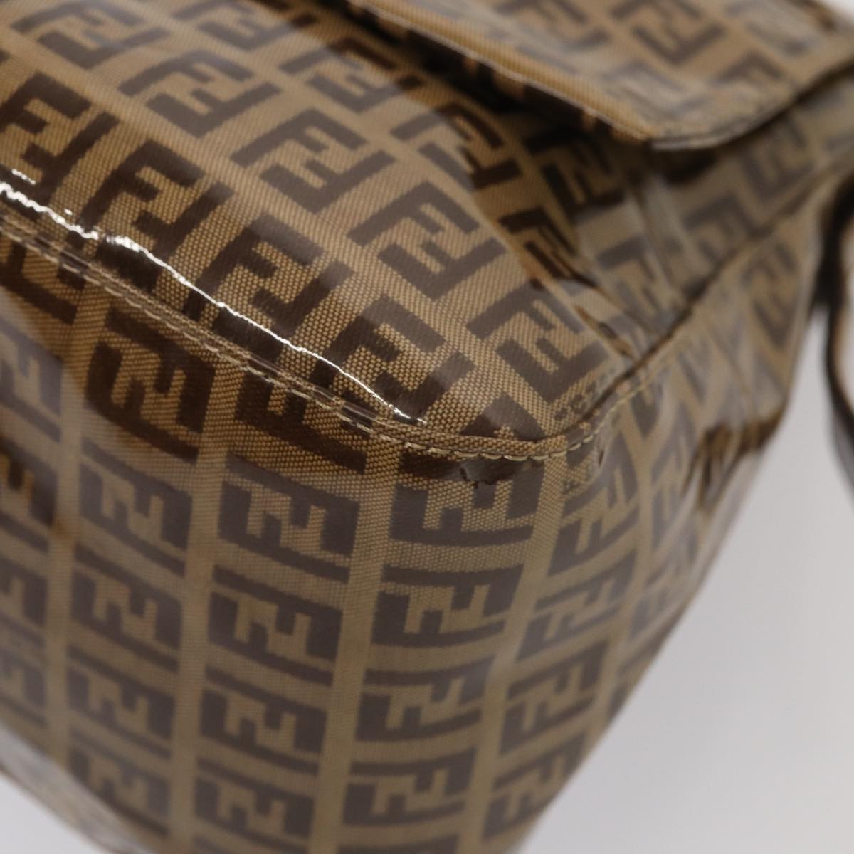 FENDI Zucchino Canvas Mamma Baguette Shoulder Bag Beige Auth am6583V