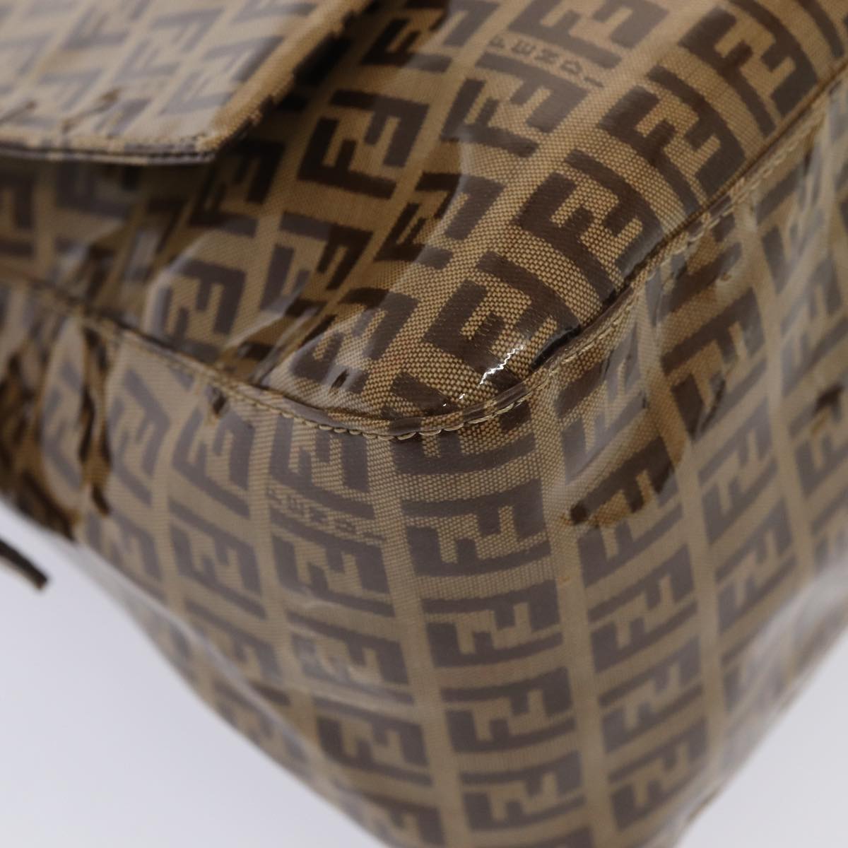 FENDI Zucchino Canvas Mamma Baguette Shoulder Bag Beige Auth am6583V