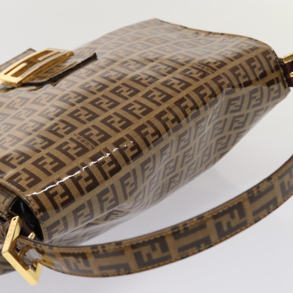 FENDI Zucchino Canvas Mamma Baguette Shoulder Bag Beige Auth am6583V