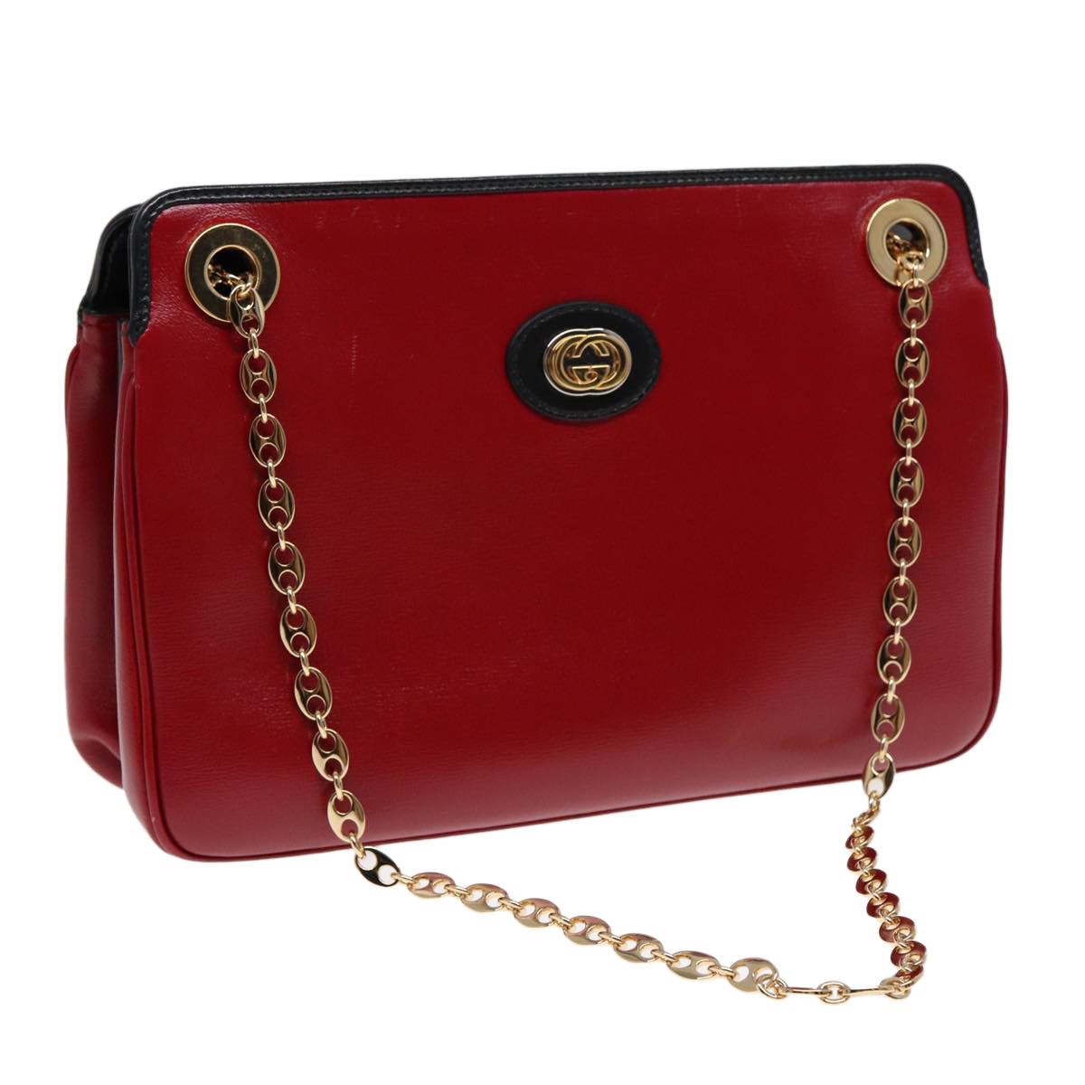 GUCCI Chain Shoulder Bag Leather Red Gold 576422 Auth am6808V
